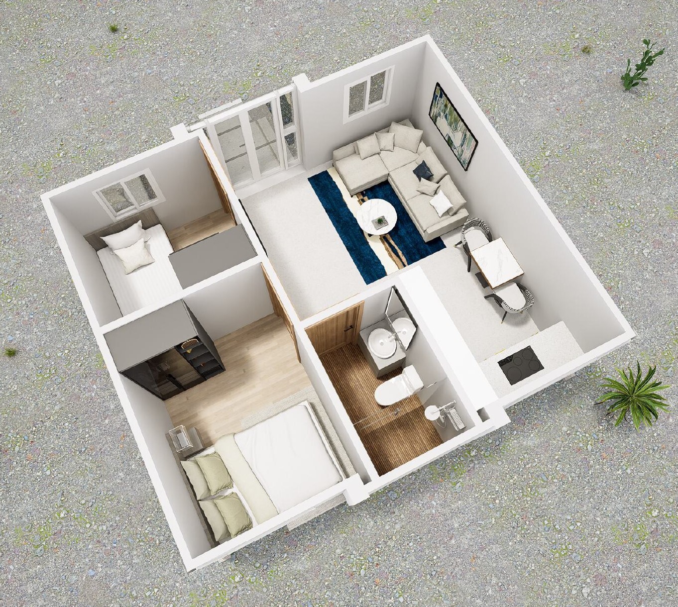 400sqft Tiny Home Plans with 2 Bedrooms - Architectural Plans