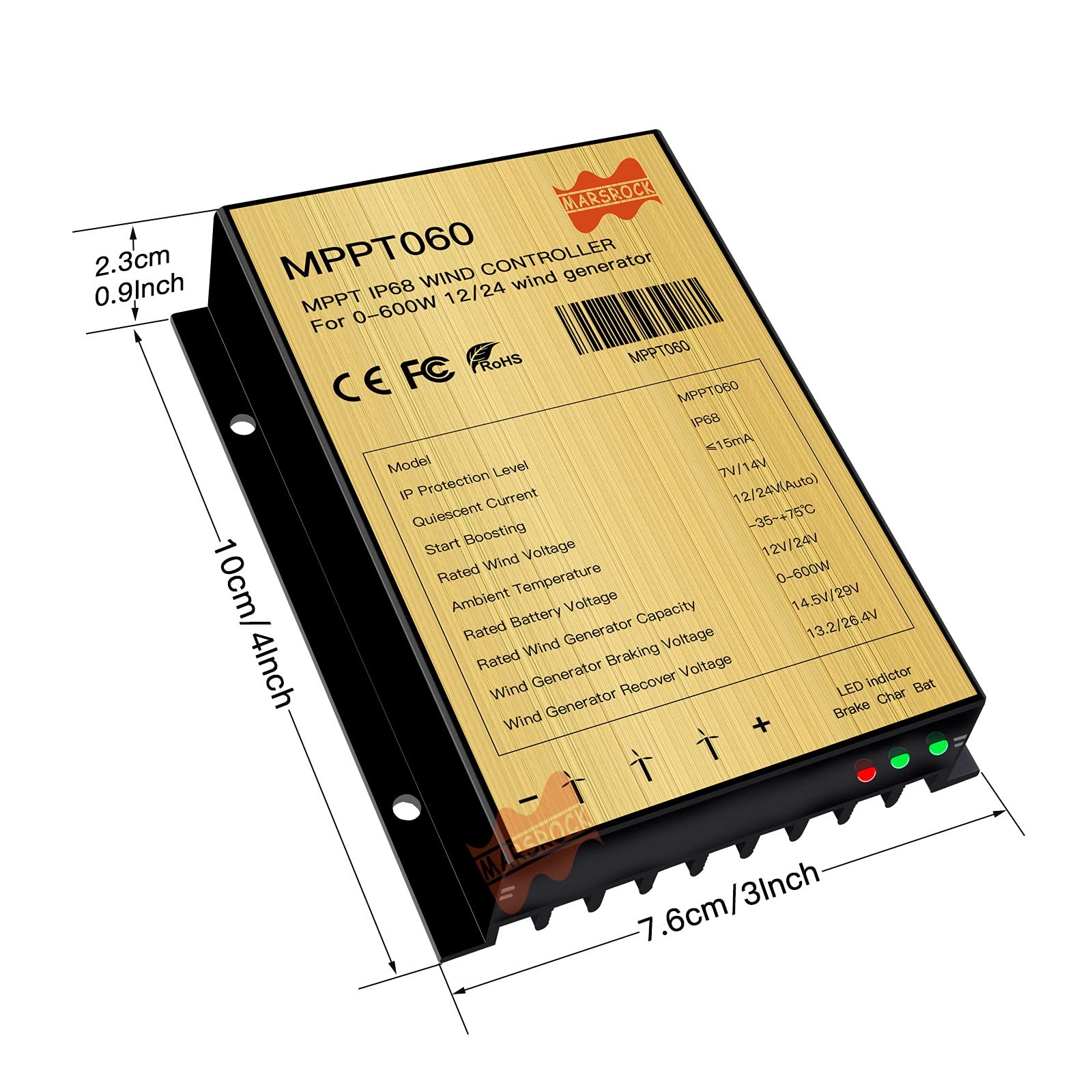 Marsrock 0600W Mini Wind Charge Discharge Mppt Controller Ip67 Waterproof