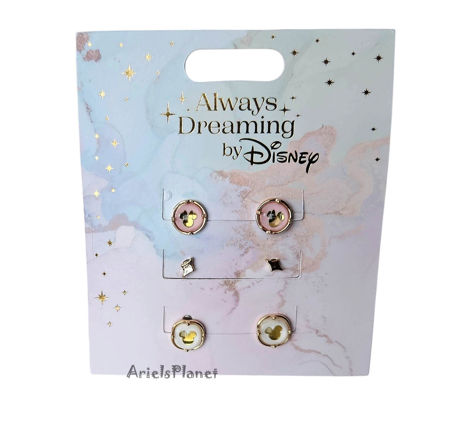 Disney Parks Always Dreaming Mickey & Minnie Mouse Gold Tone Earrings Set 3