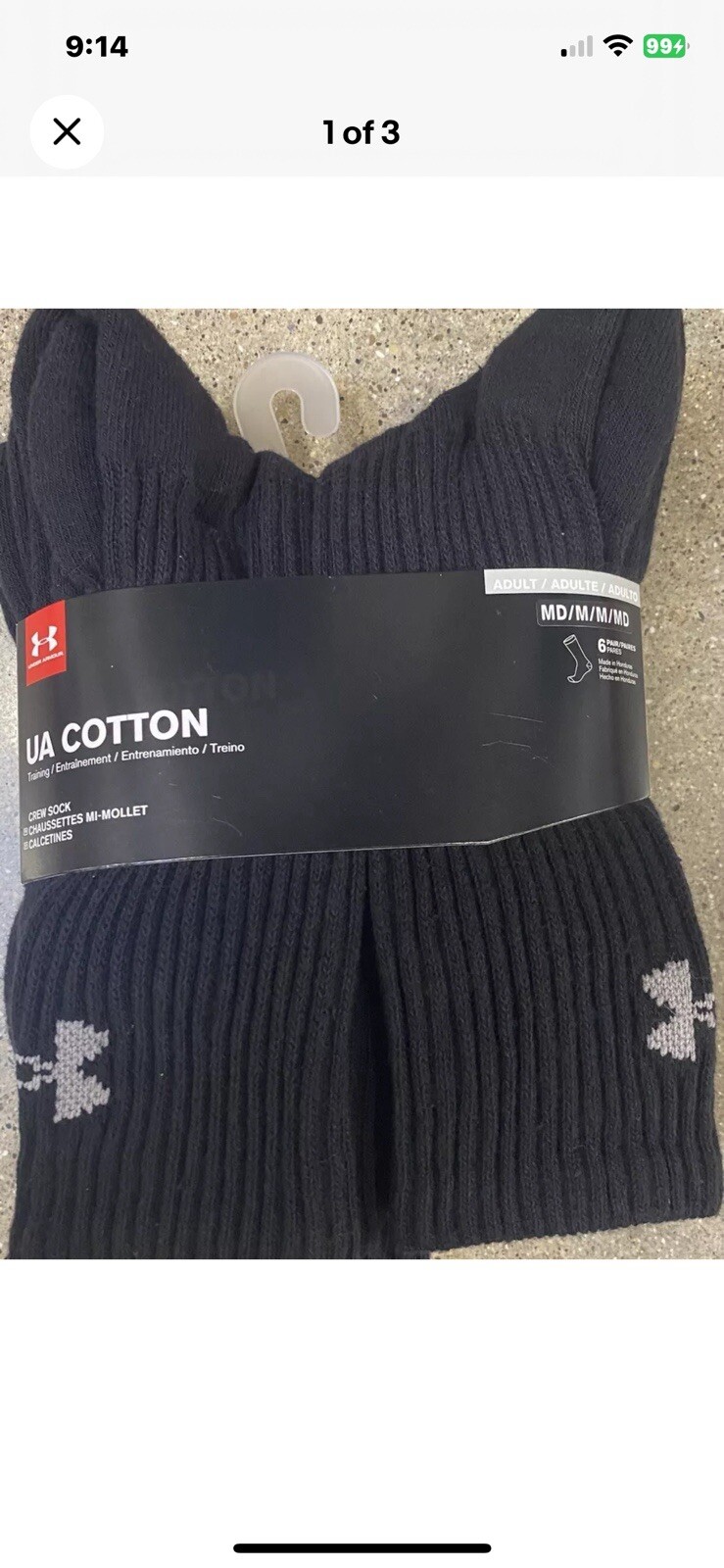 UNDER ARMOUR Men Crew Socks 6 Pair 76% cotton BLACK Size Large Cotton Pack 8-12