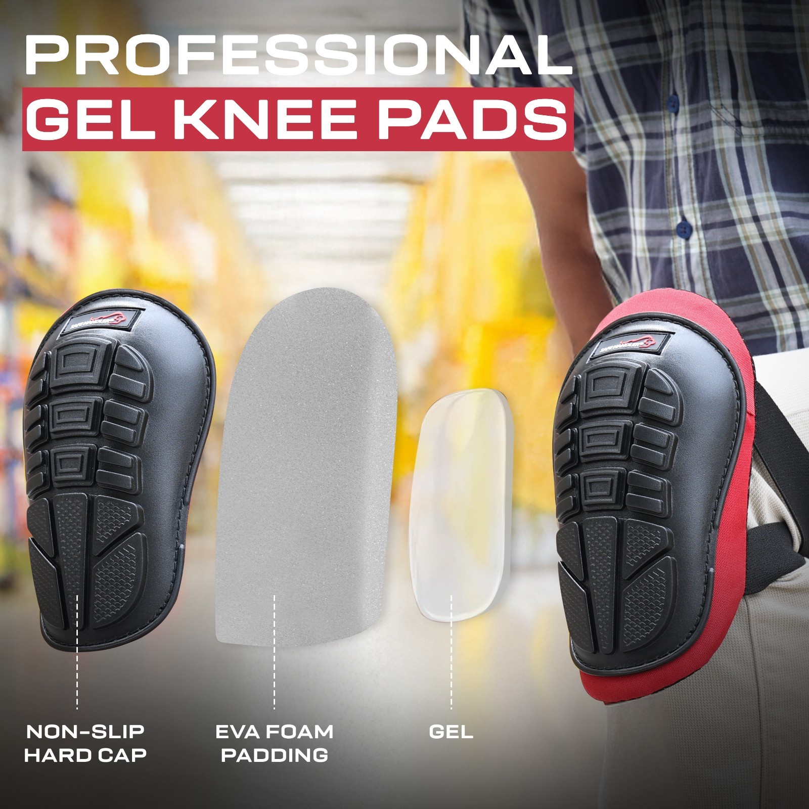 Bison Life Knee Pads for Work Safety Construction Gel Cushion & Foam Padding