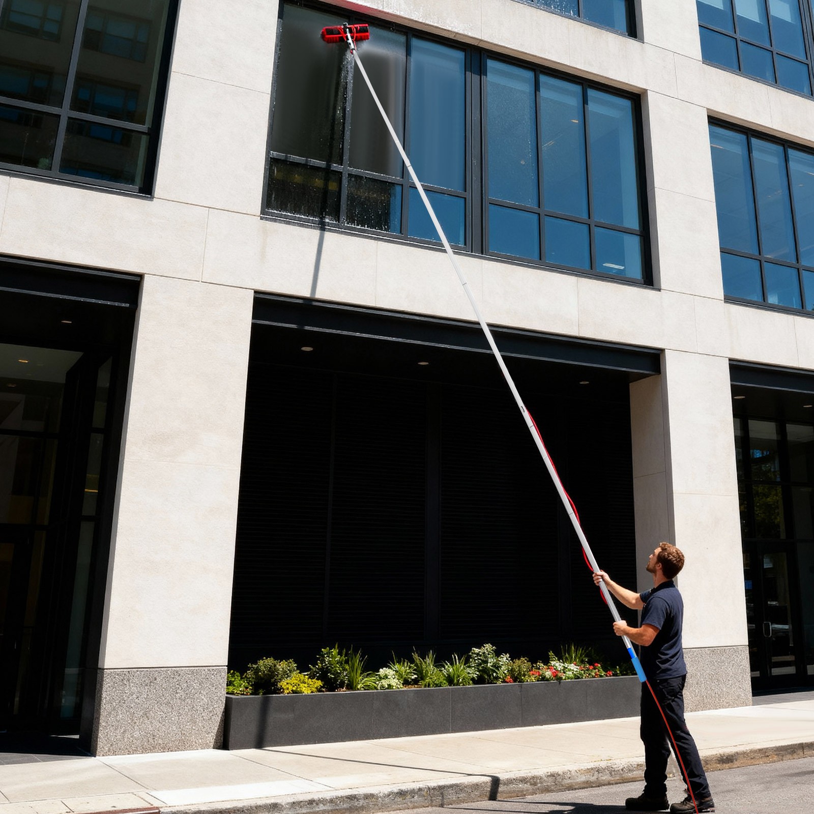Solar Panel Cleaning Pole Outdoor Window Washing Equipment Brush Adjustable NEW