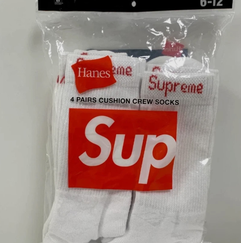 Supreme X Hanes Crew Socks - White, Pack of 4, Size 6-12