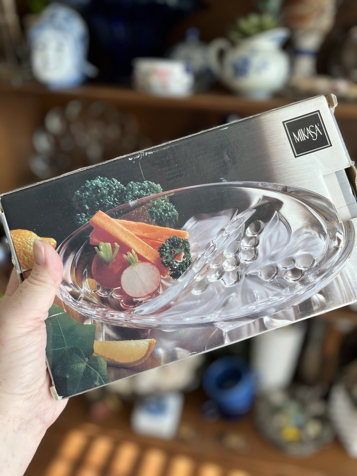 MIKASA Crystal Studio Nova Oval Two Part Relish Dip Divided Dish Country Grape