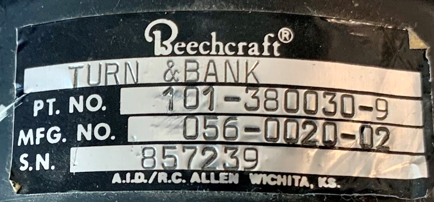 Turn & Bank Indicator 101-380030-9 Removed Working