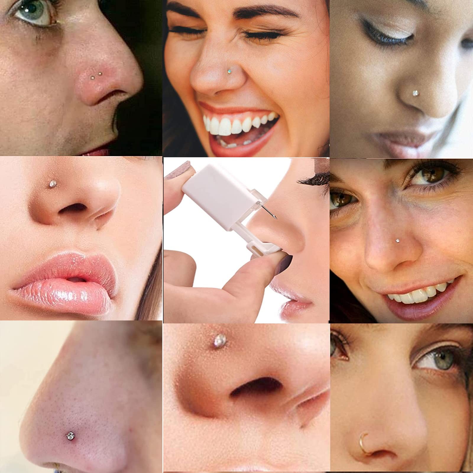 Nose Piercing Gun - 2 Pack Safety Disposable Percinging Kit 2 mm, silver