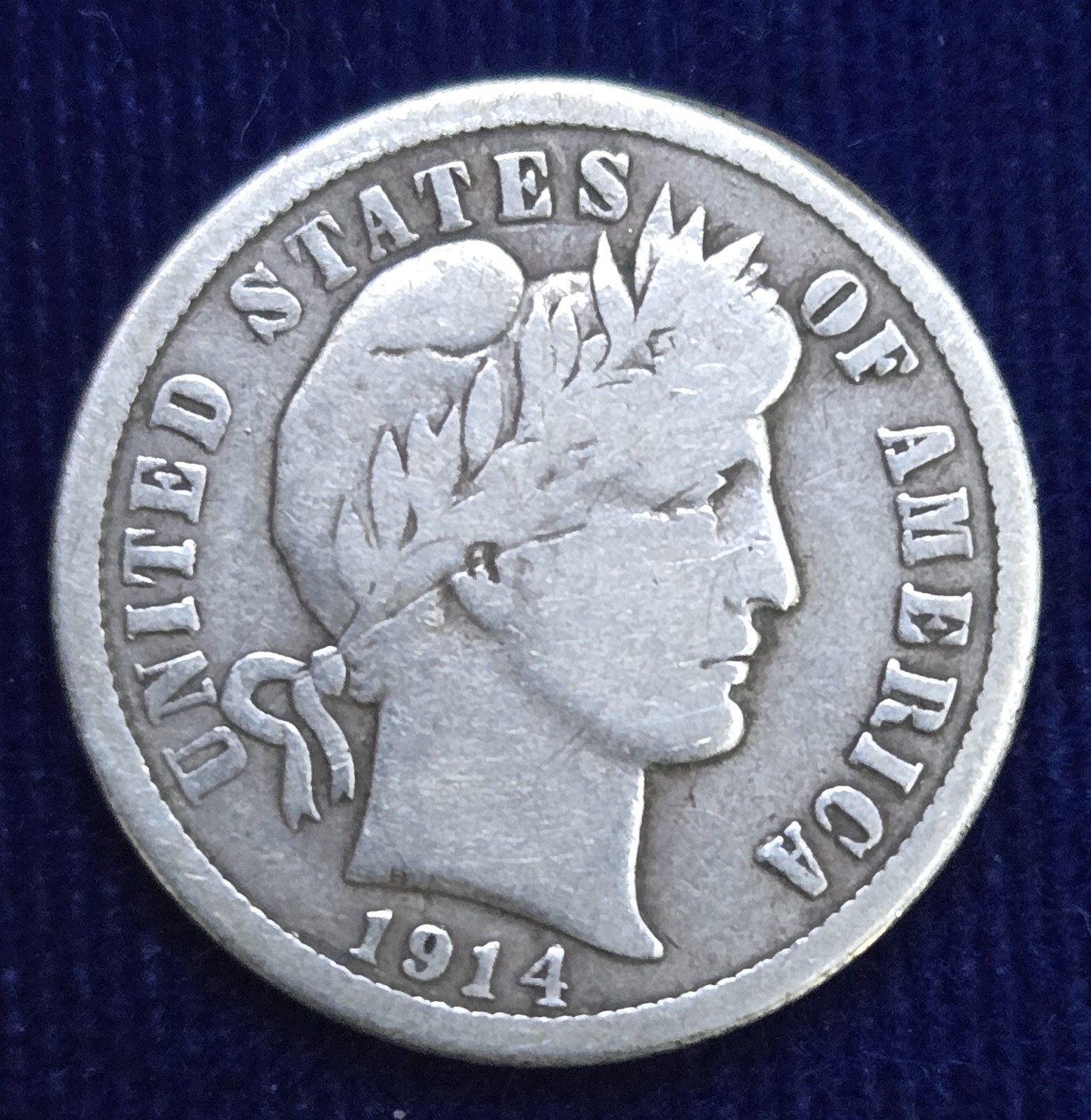 1914 Barber Silver Dime - Good G 90% Silver Vintage US Coin Album Filler #4