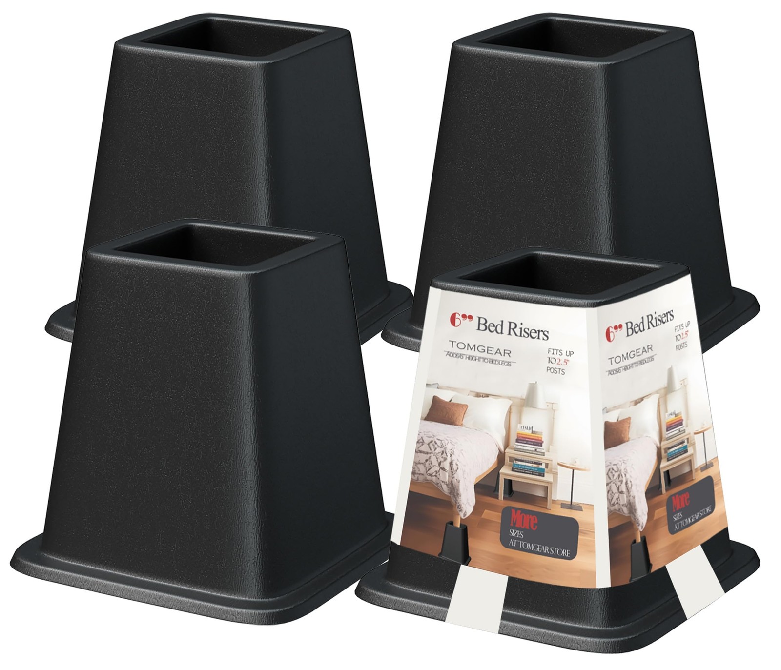 Black Heavy Duty Bed Couch Desk Furniture Lift Riser Extender 4 PCS 6 Inch