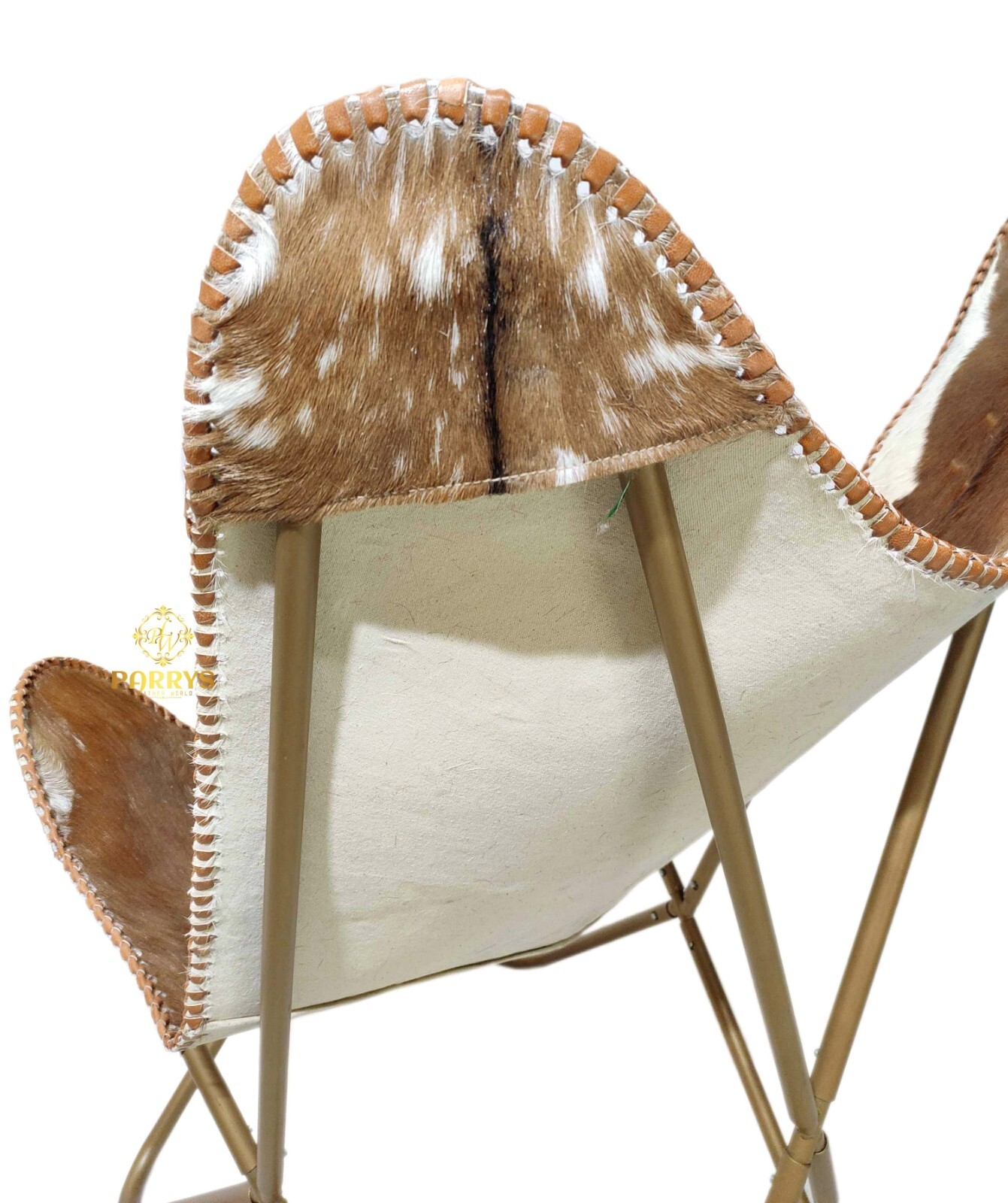 Leather Butterfly Folding Accent Chair Modern Rustic Living Room Seating Cowhide