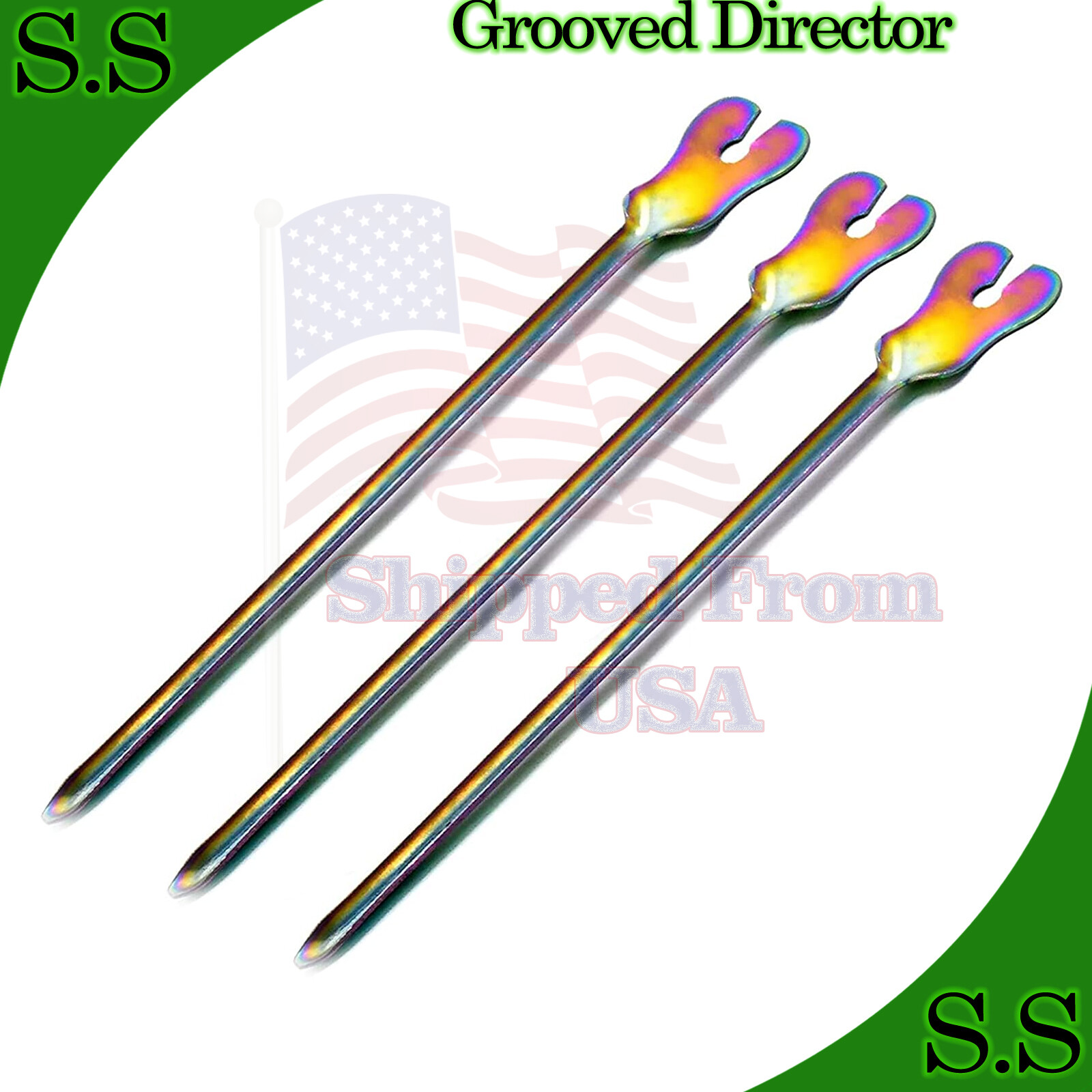 3 Pieces Grooved Director & Tongue Tie 5.5" Surgical Instruments Multi Color