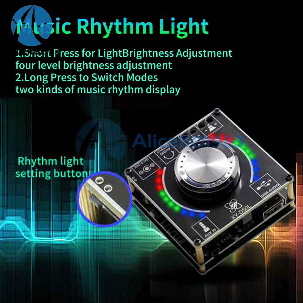 D50L Bluetooth 5.1 Stereo Audio Power Amplifier Board Rhythm Light APP Control