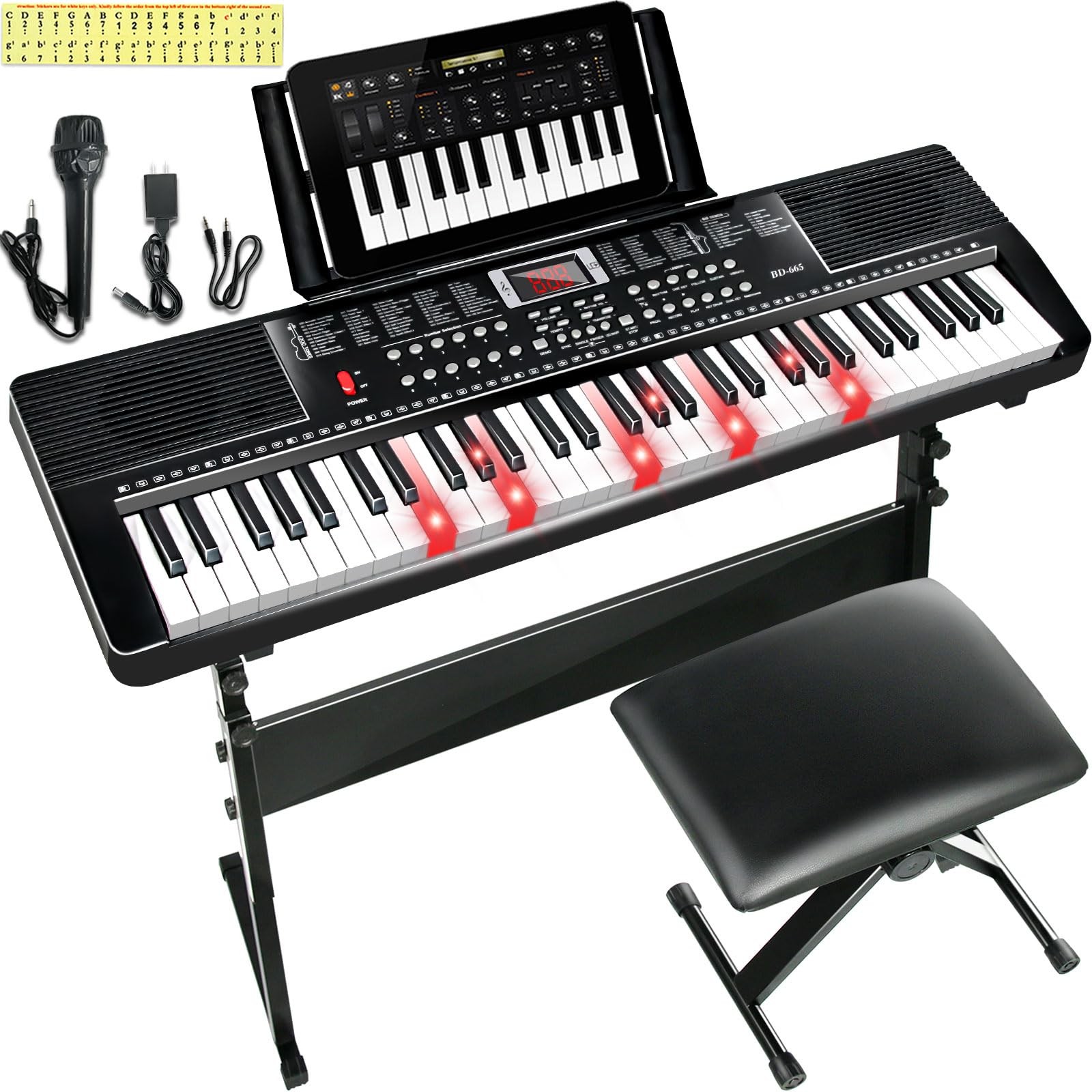 IMGZAR 61 Key Keyboard Piano for Beginners with Lighted Keys & Pro Teaching M...