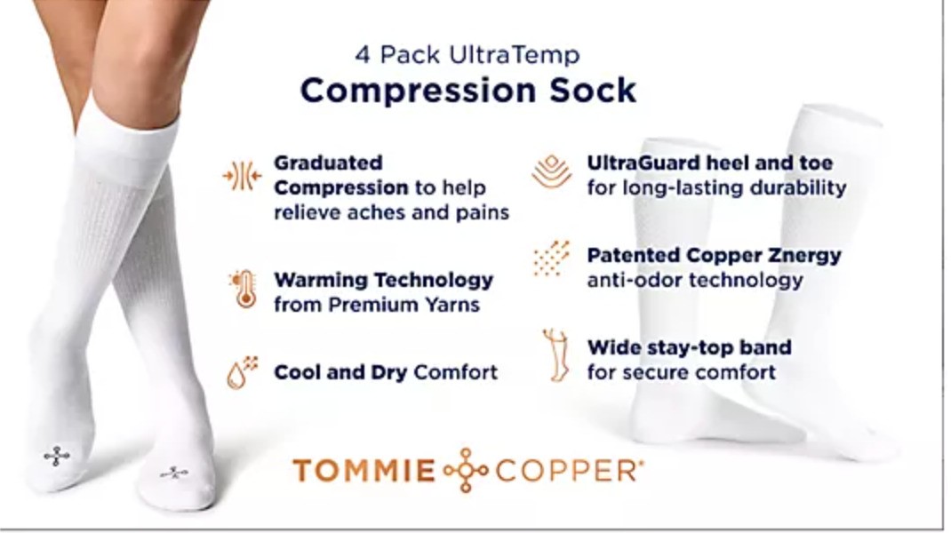 Tommie Copper 4 Pack Ultra Temp & Ultraguard Ankle Socks Blue Stripe - Medium