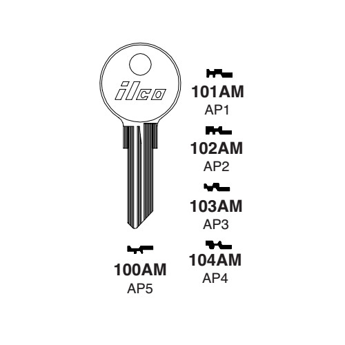 Ilco 104Am-Ap4 Key Blank,Brass,Type Ap4,6 Pin,Pk5