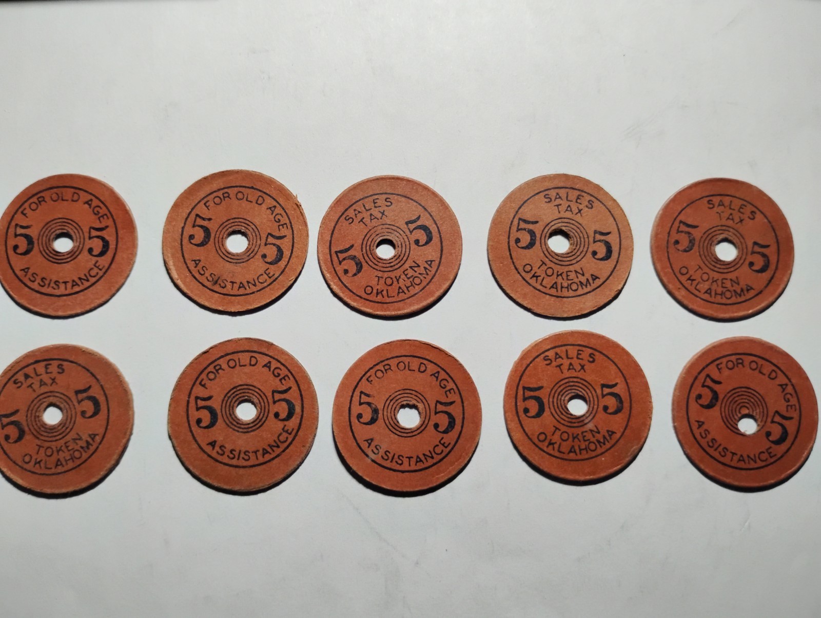 10- 1930's to 1940's Oklahoma Five Cent Sales Tax Token "For Old Age Assistance"