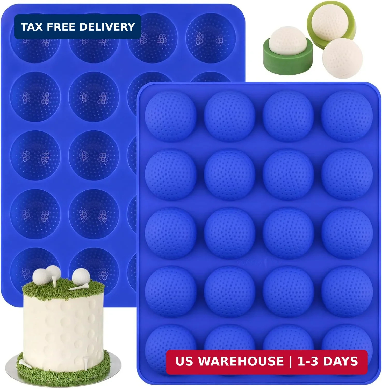 2 Pack Golf Ball Mold, Silicone Golf Ball Cake Pop Mold, Sphere Mold | 20-Cavity