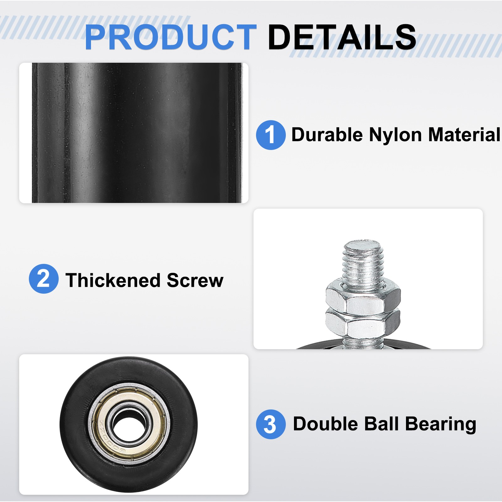 2Pcs Slide Gate Guide Roller 1.7" Nylon Sliding Gate Support Assembly, Black