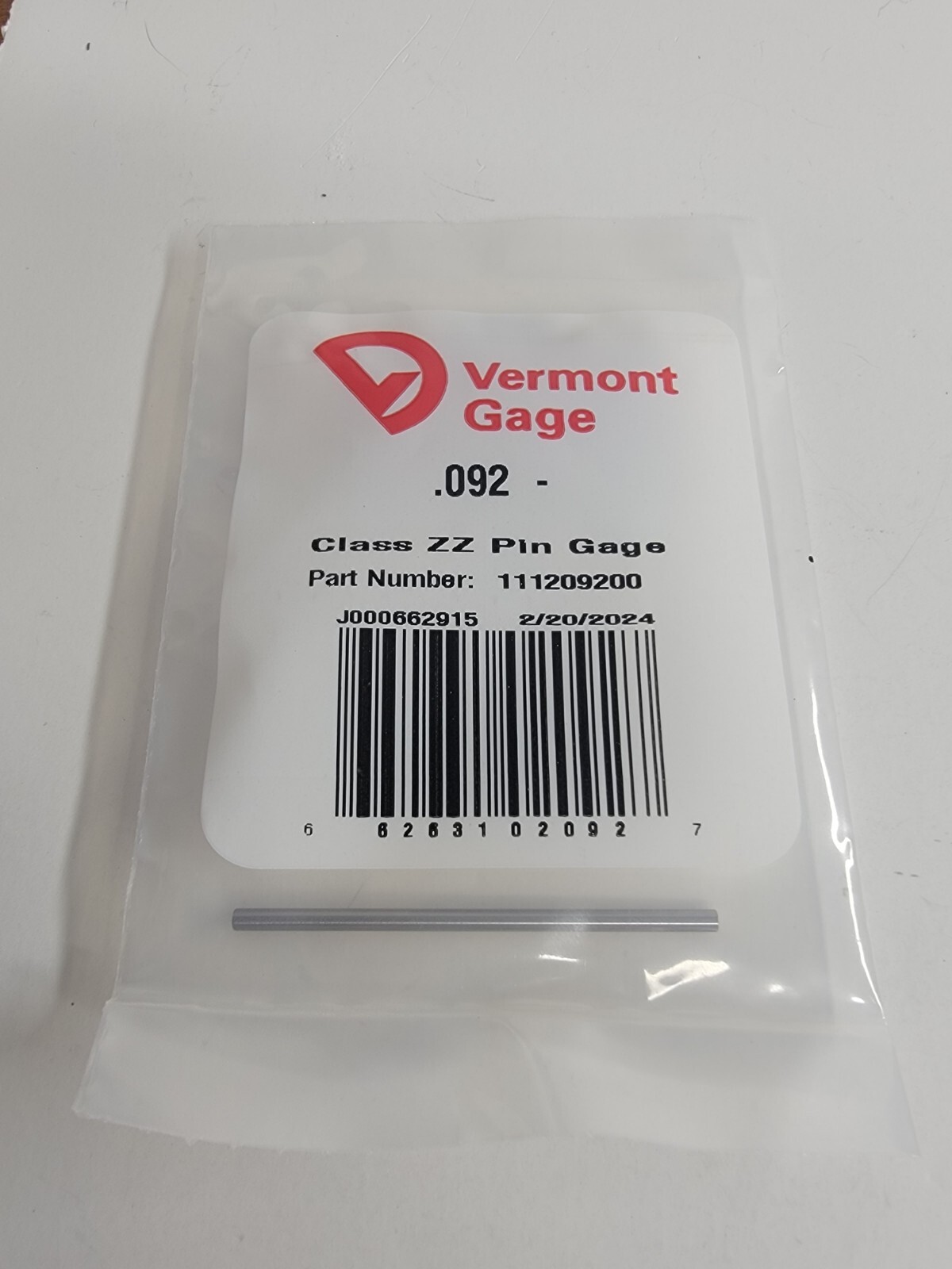 Vermont Gage - 111209200 - .092" Minus - Class ZZ Pin Gage