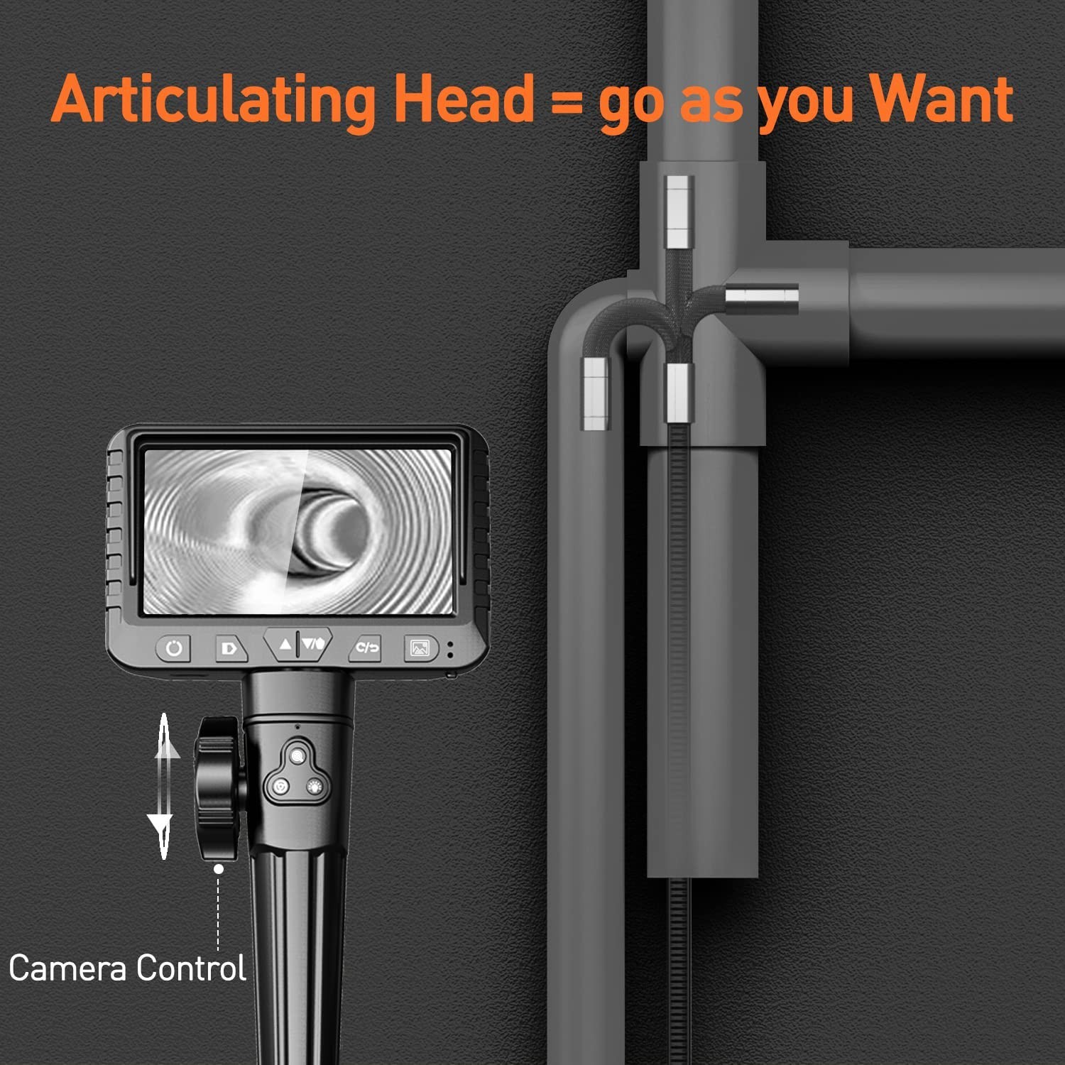1080P Two-Way Articulating Borescope Inspection Camera, 5.5FT Flexible Probe for