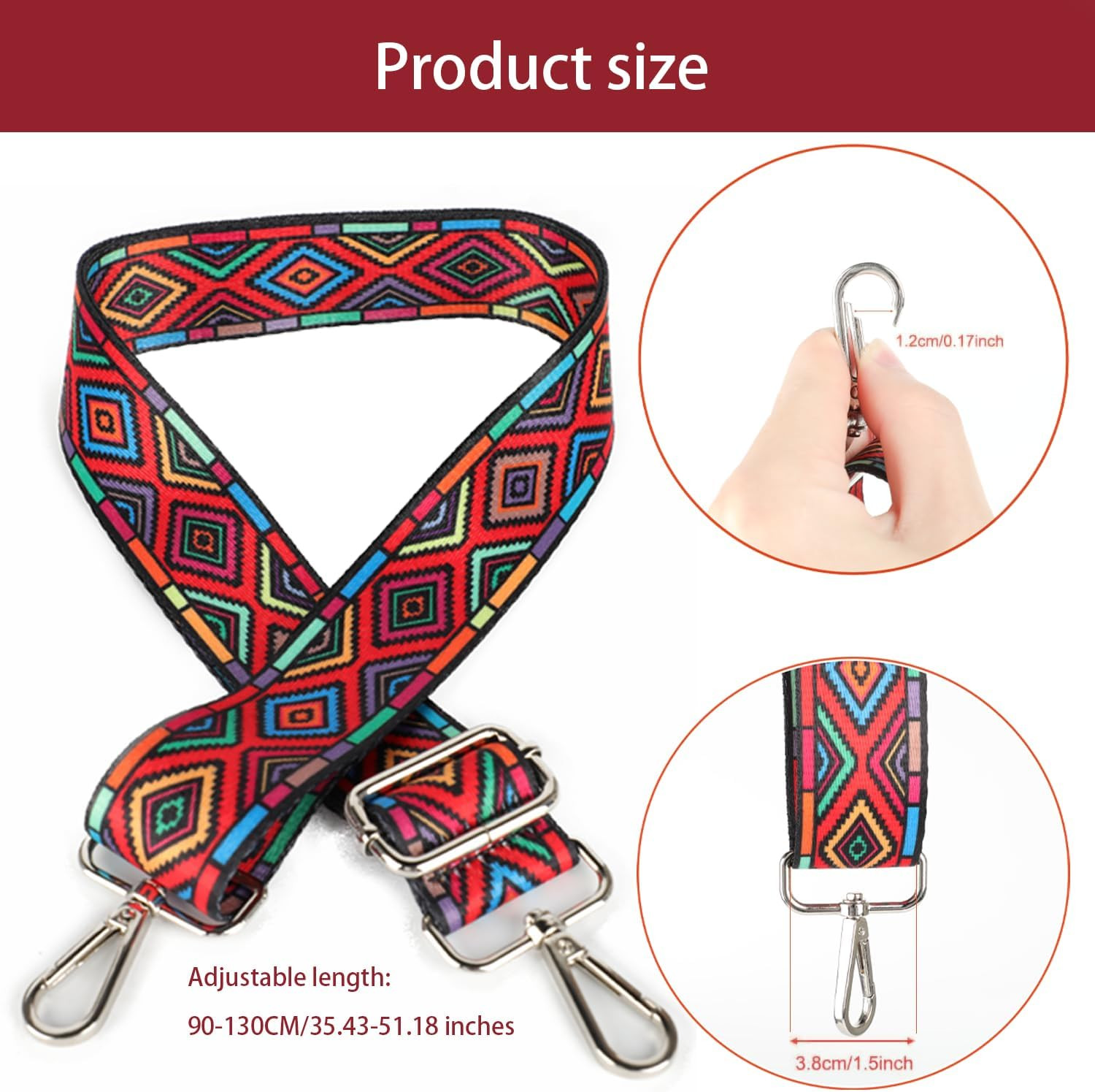 2 PCS Purse Strap, 1.5" Wide Shoulder Strap Adjustable Replacement Retro Multi-p