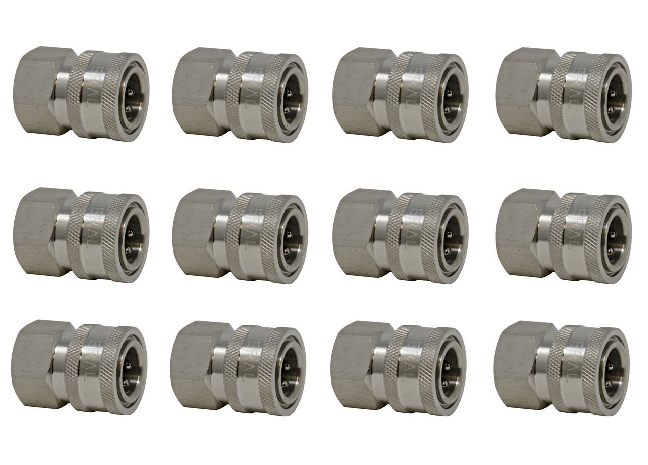 12 Pack GP Quick Disconnect Sockets, Stainless Steel 1/4 x 1/4 NPT-F 6,000 PSI