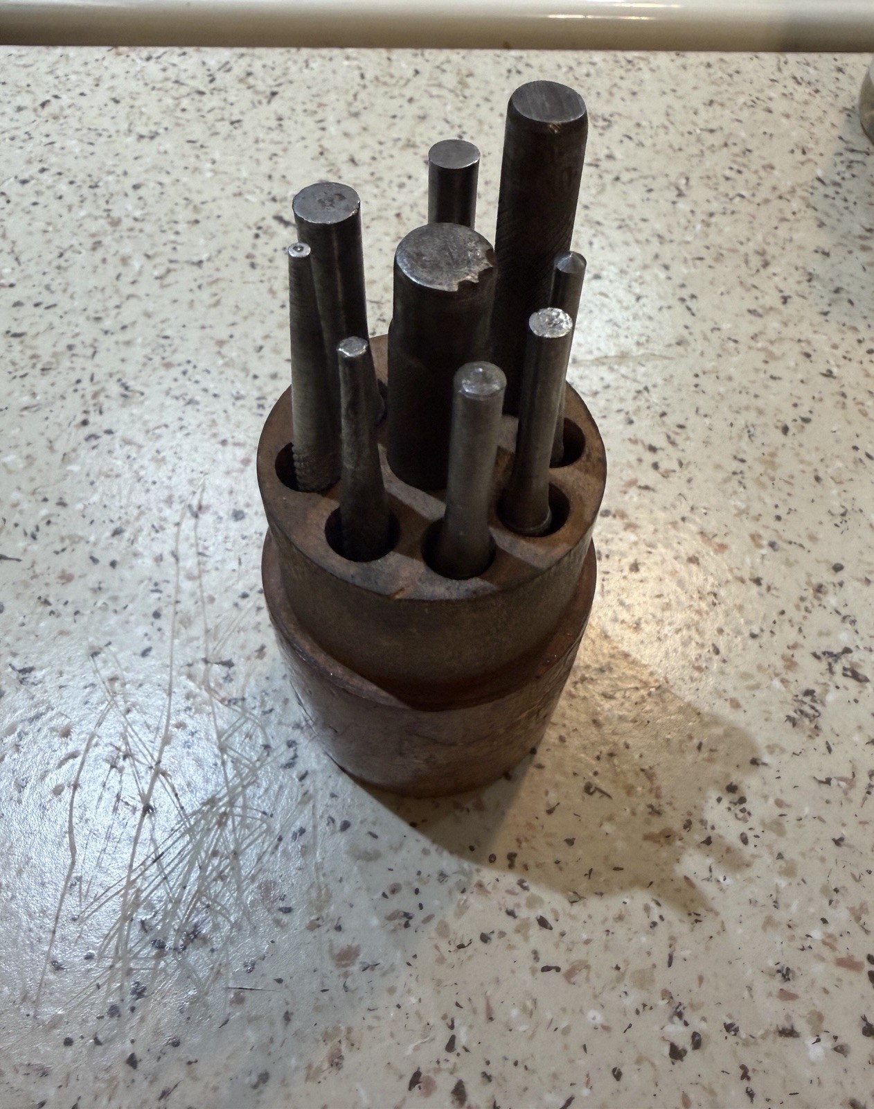 Vintage L.S. Starrett Machinist Punch Set with Wooden Block (No. 565 Series)