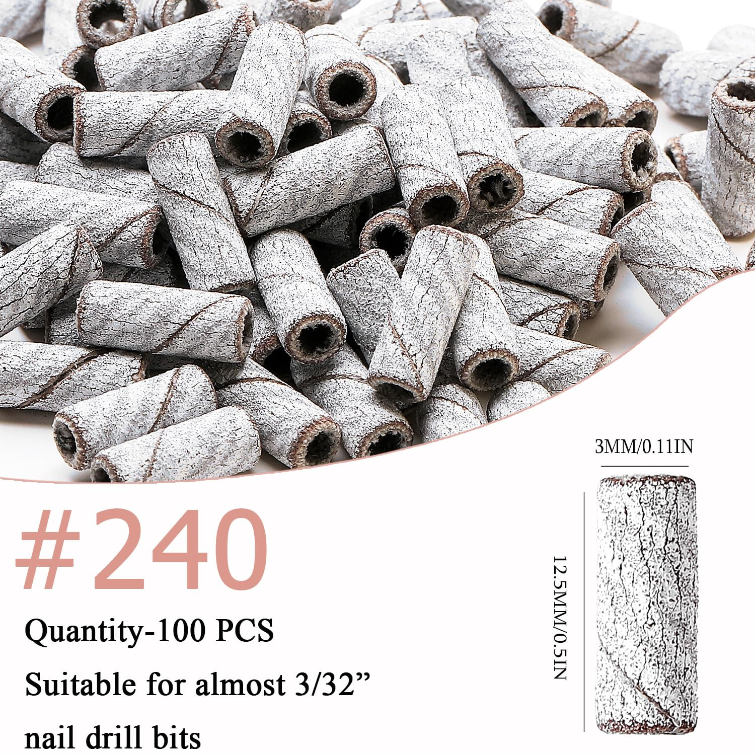 100Pcs Nail Drill Bits Small Sanding Bands with Upgrade 3.1Mm Mandrel Bit, 240 E