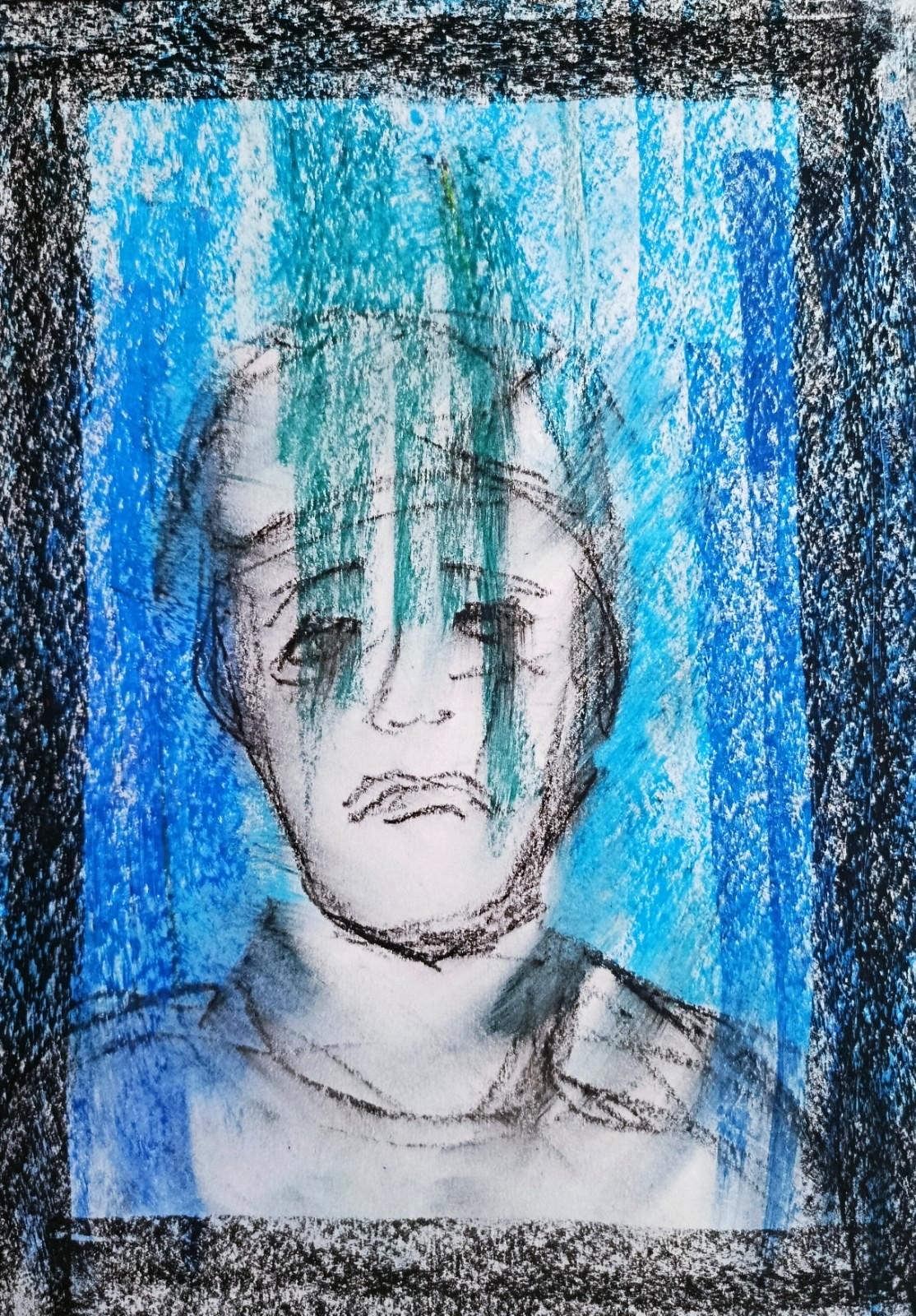 Man Portrait Modern Art Oil Chalk On A4 Paper Abstract Painting Picture