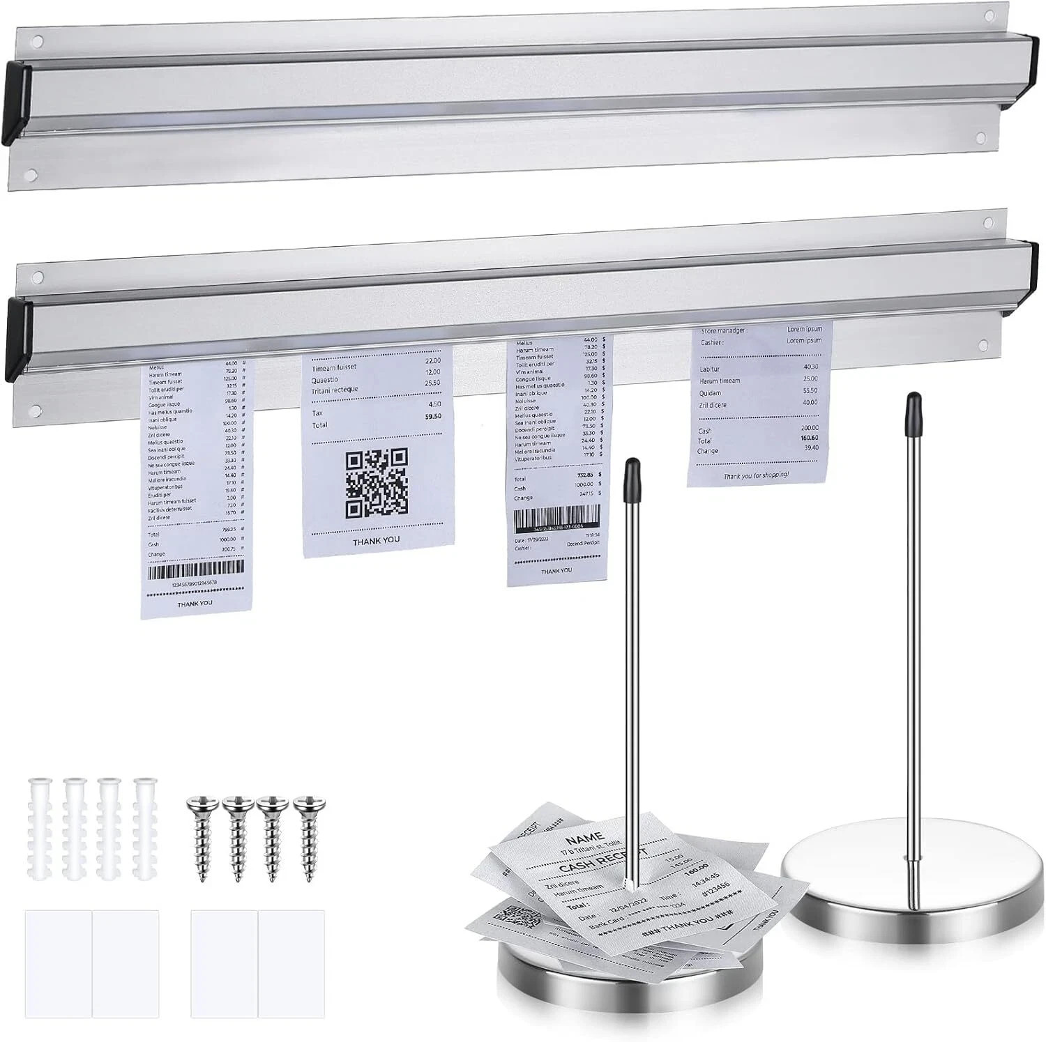4 Pcs Ticket Holder for Restaurant Set Including 2 Stainless Steel Receipt Holde