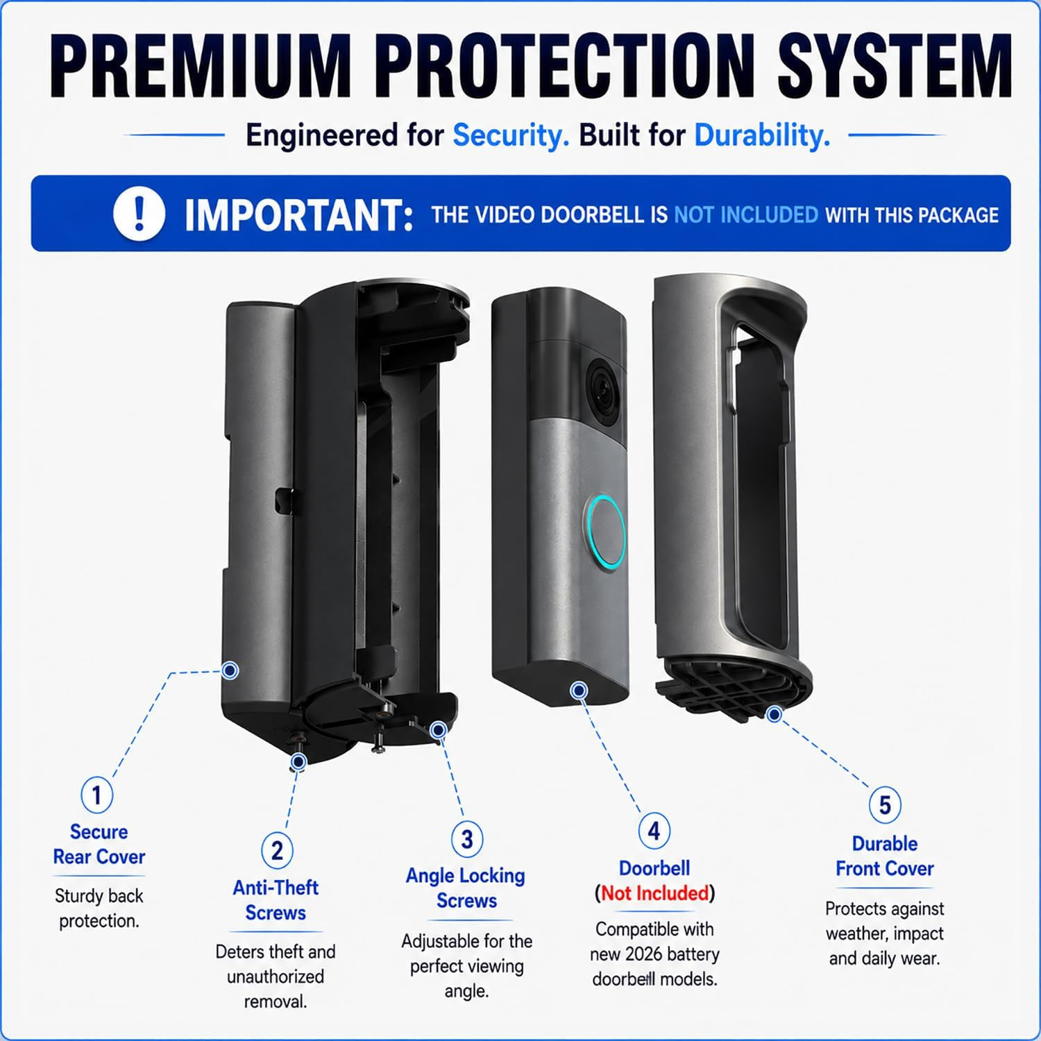 360° Adjustable Anti-Theft Doorbell Mount, Compatible with 2026 Ring Battery Doo