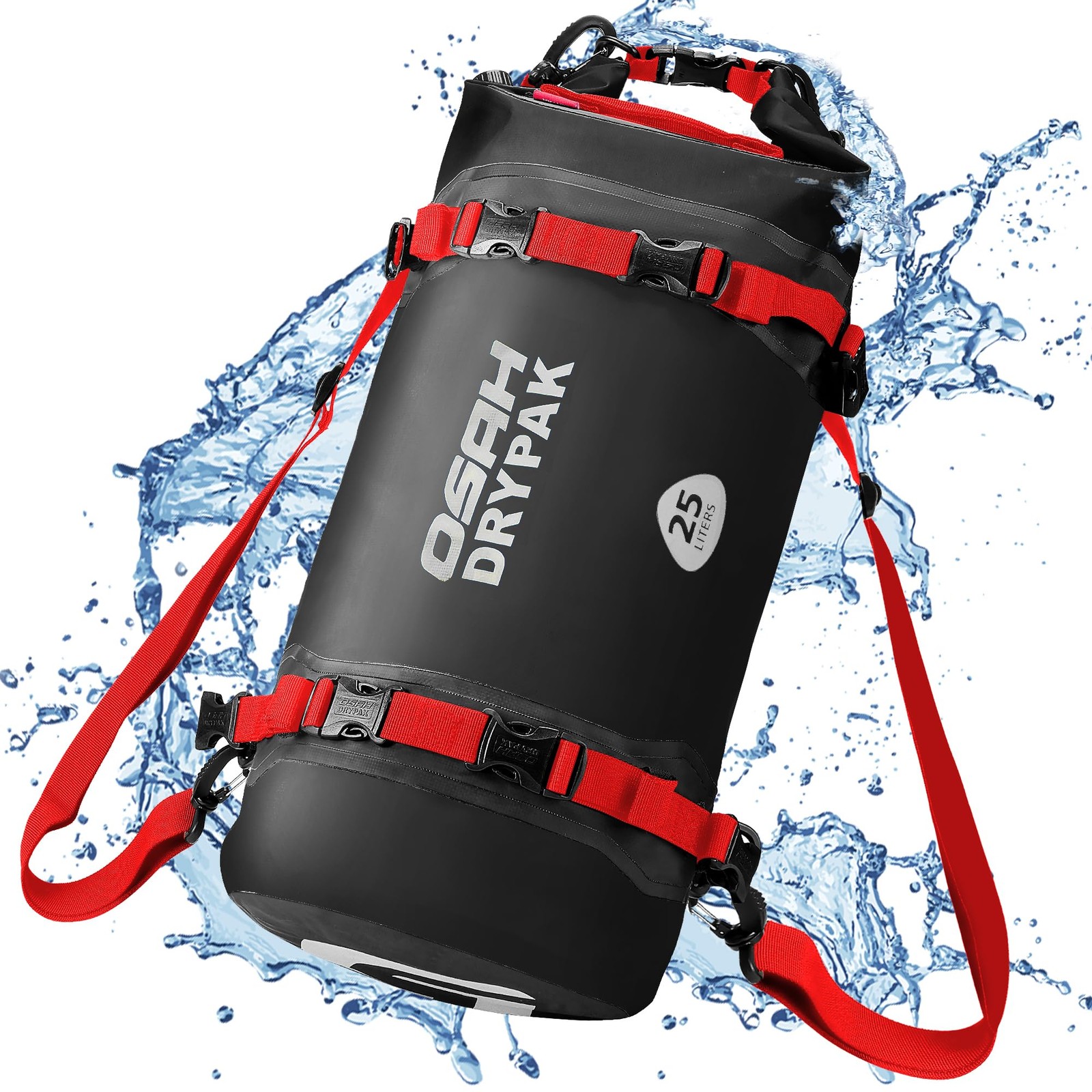 OSAH DRYPAK 25L Waterproof Dry Bag - Motorcycle Luggage 25 liters, Blackred