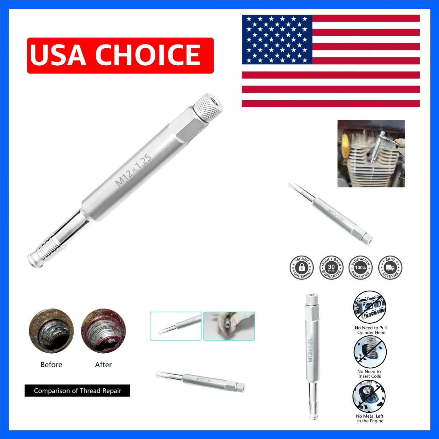 12mm Back Tap Spark Plug Thread Repair Tool for Repairing Threads and Prevent...