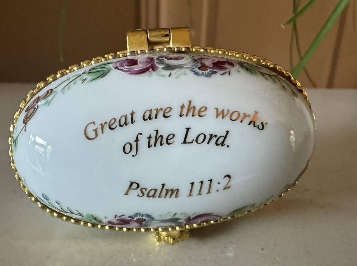 Imperial Porcelain Trinket Box "GREAT ARE THE WORKS OF THE LORD" PSALM 111:2