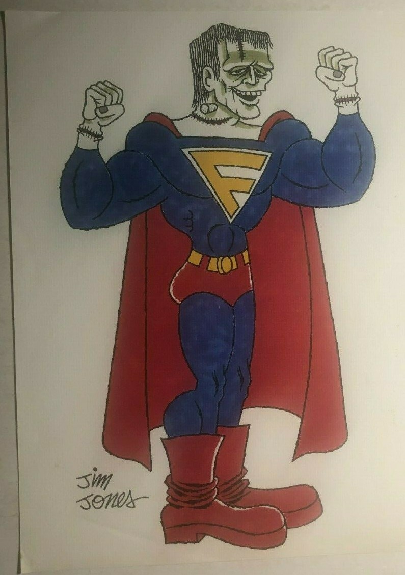 SUPER-FRANKENSTEIN hand-colored print by comic fanzine artist Jim Jones