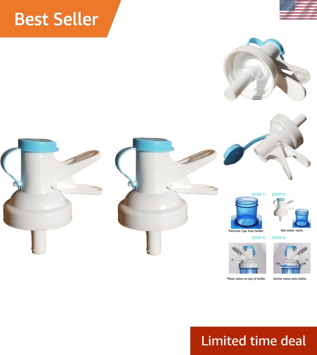 Easy-Install BPA-Free Water Valve Spigot - 2-Pack for 3/5 Gallon Jugs