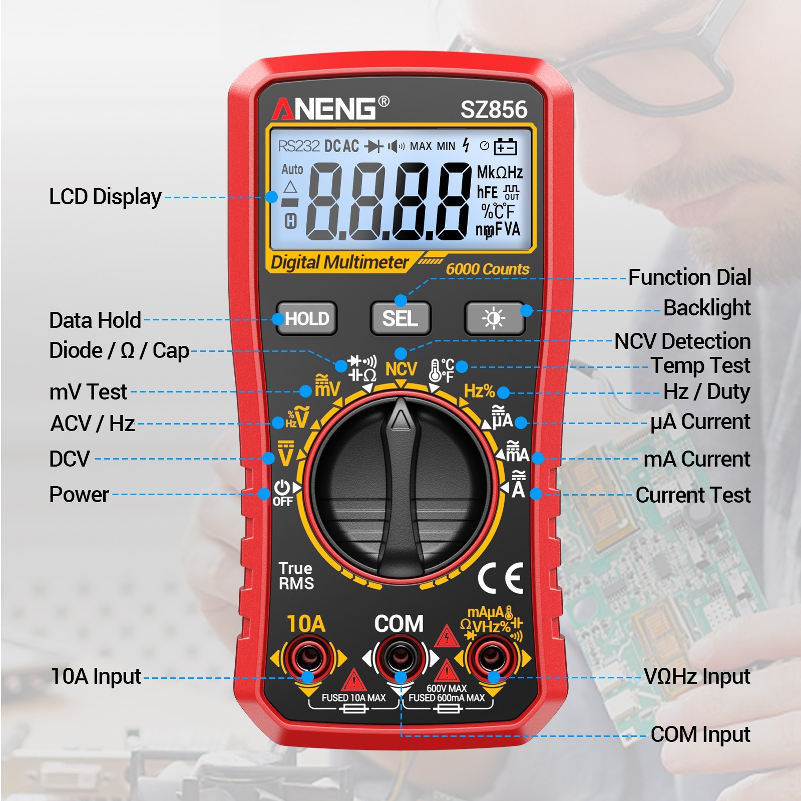 ANENG True RMS Digital Multimeter Auto Range 6000 Counts AC DC Electric Tester