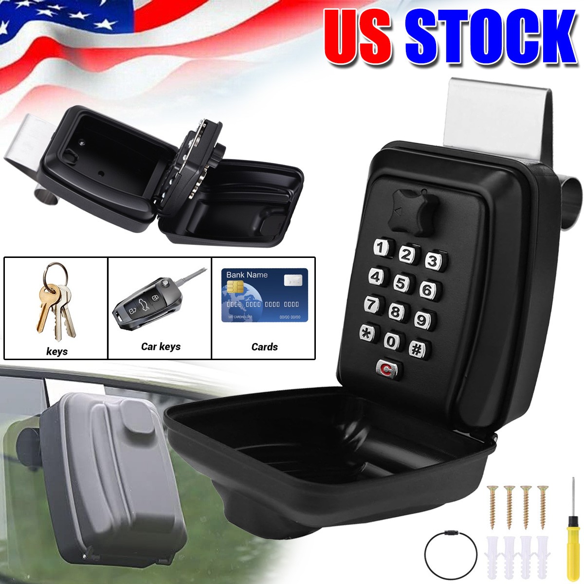 Key Storage Lock Box Wall Car Window Punch Button Lock Box for Ride Share Turo