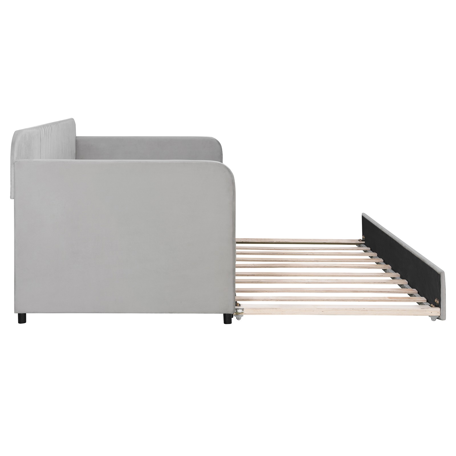 Upholstered Daybed Sofa Bed Twin Size With Trundle Bed and Wood Slat ,Gray