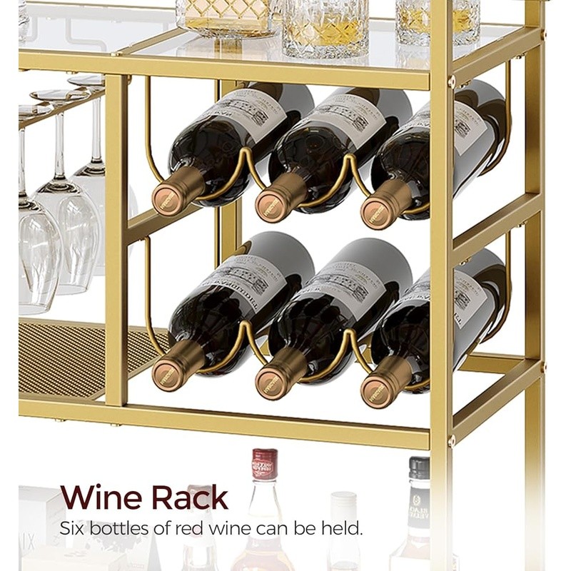 Multi-Level Kitchen Cart W/ Wine Rack Glass Holders Rolling Storage Trolley New