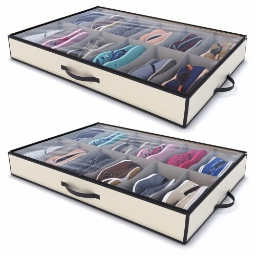 Woffit Under Bed Shoe Storage Organizer Set of 2 Containers, Each Fit 12 Shoes