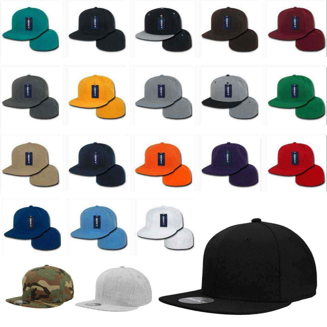 Black Fitted Flat Bill Plain Solid Blank Baseball Ball Cap Caps Hat Hats 9 SIZES