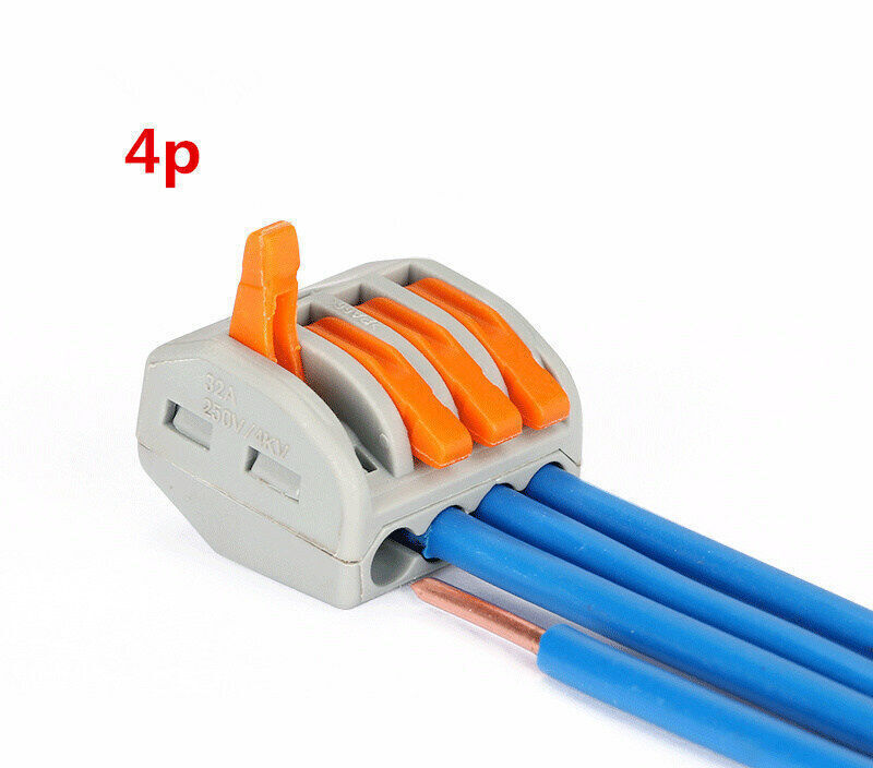 10PCS 4 Way Reusable Spring Lever Terminal Block Electric Cable Wire Connectors
