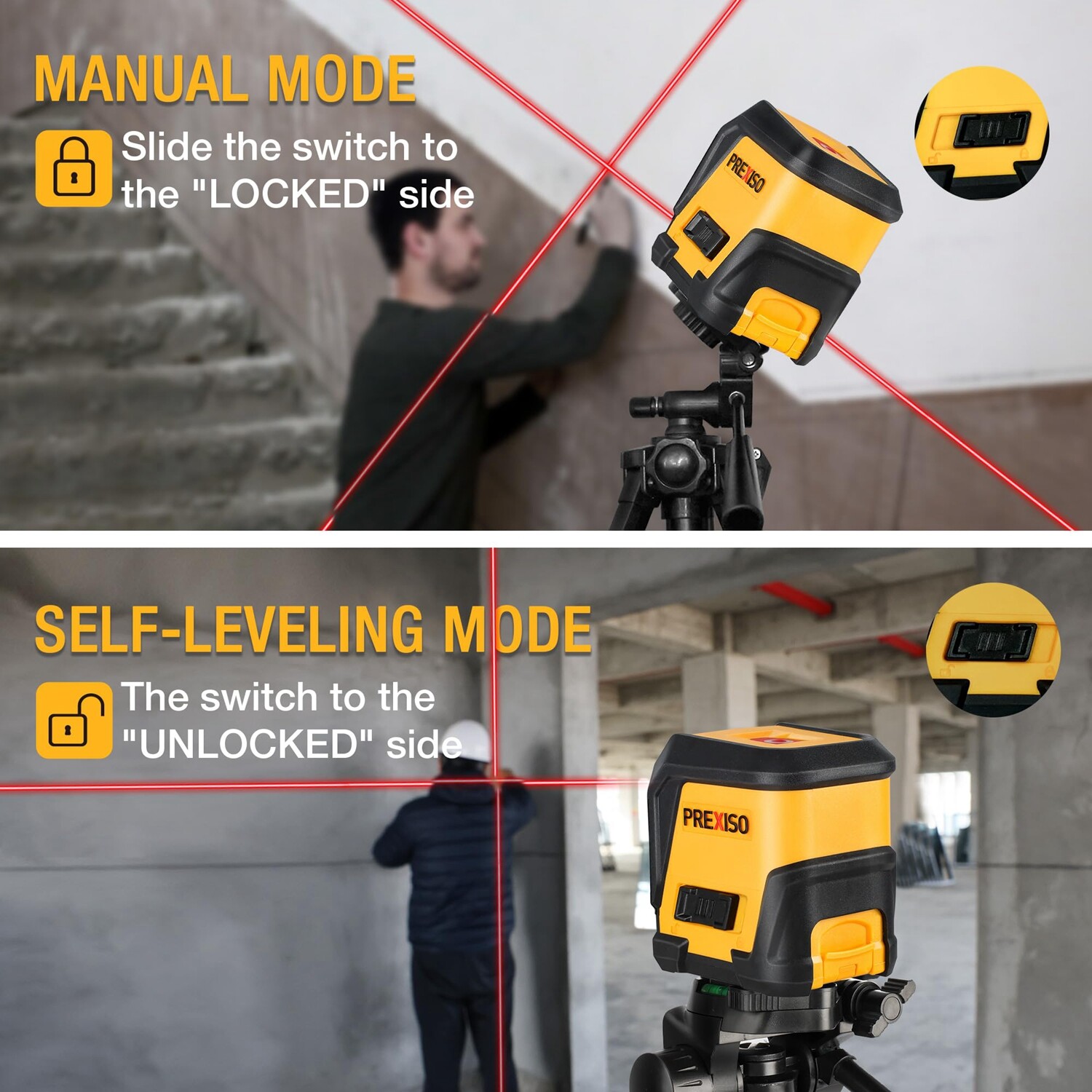 PREXISO 50FT Laser Level Level Line leveler Tools Self-Leveling Cross Line Laser