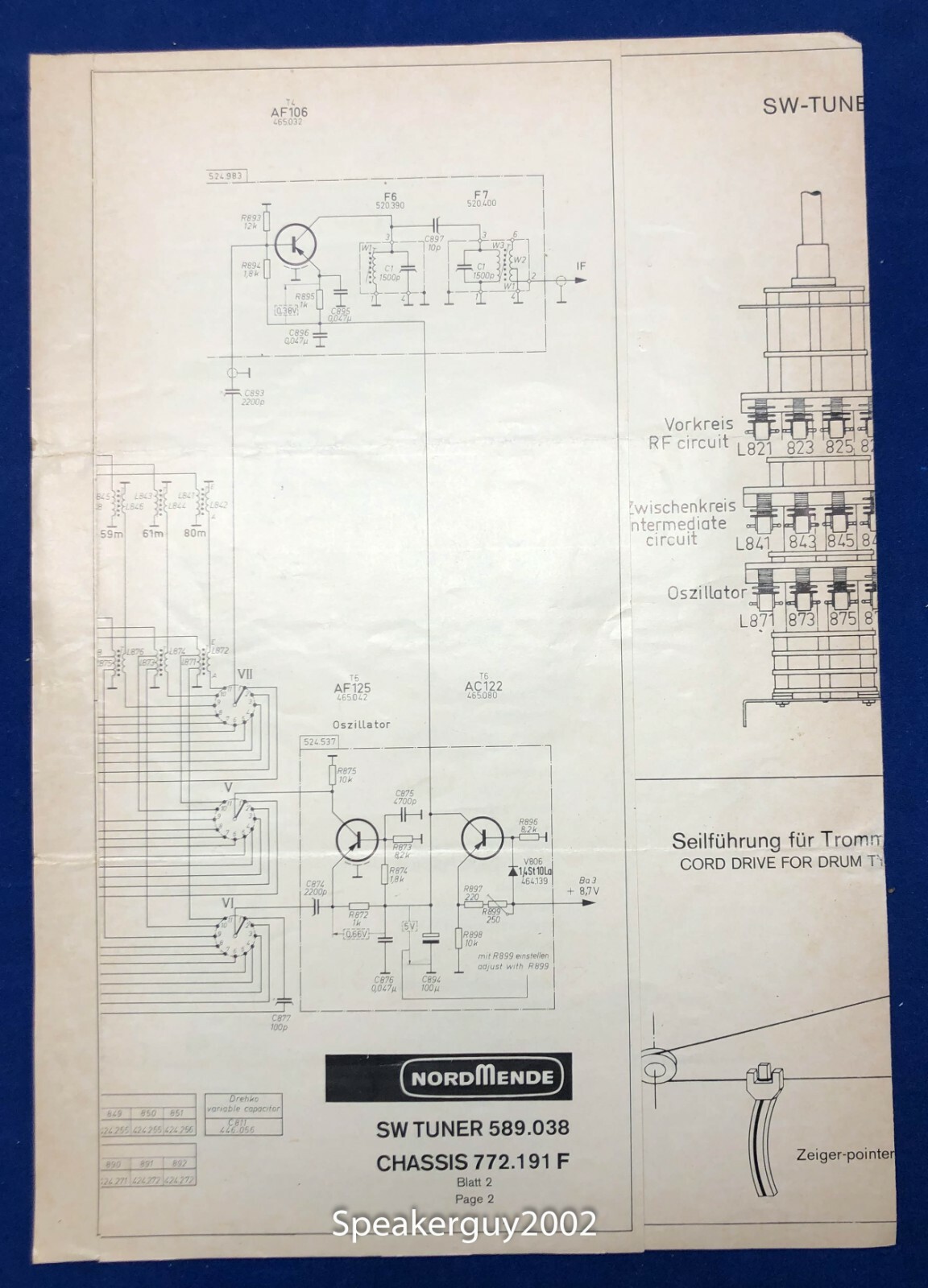 NordMende Schematic / SW Tuner 589.038 Chassis 772.191F