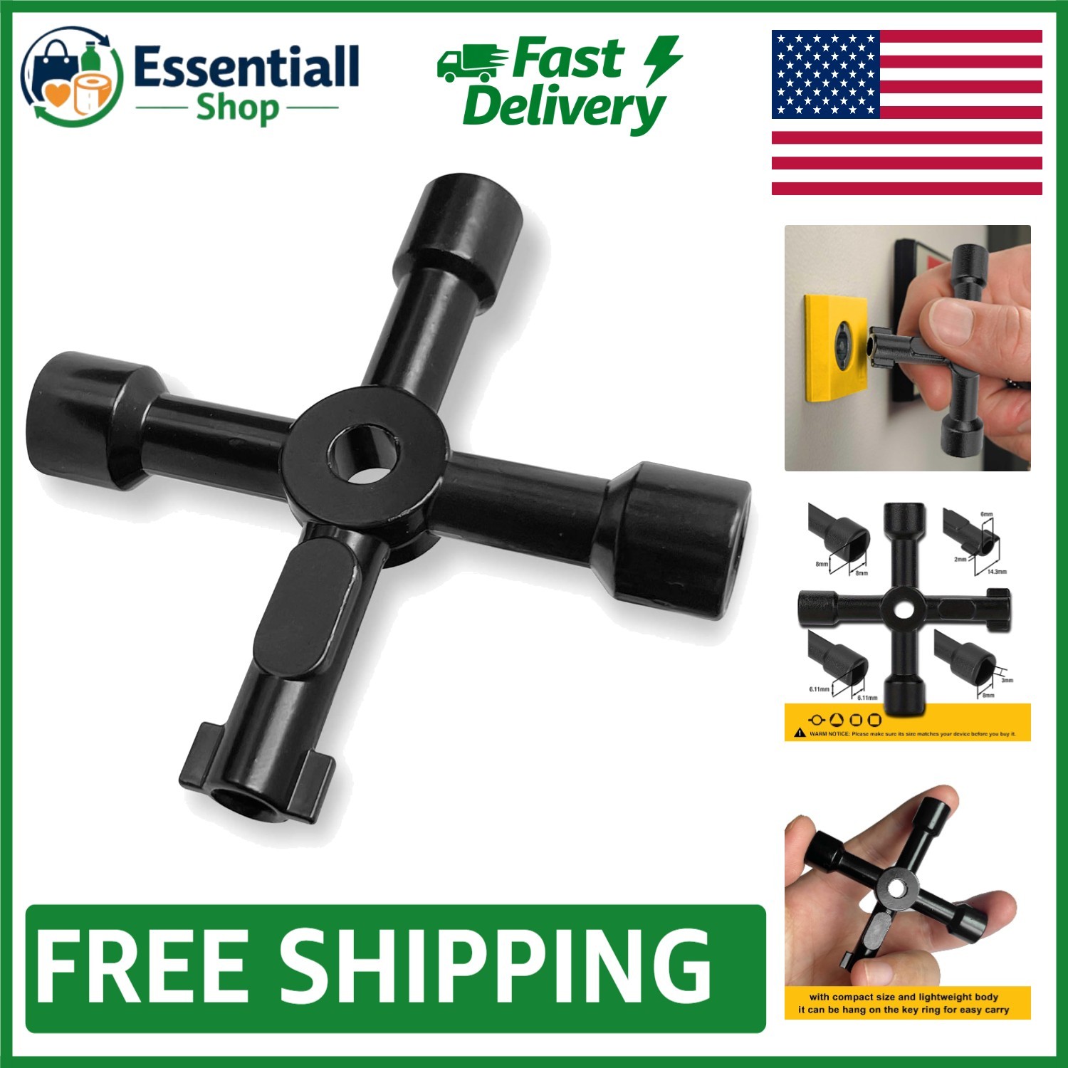 Compact Black Utility Key - 4 Shapes for Maximum Flexibility in Plumbing Tasks