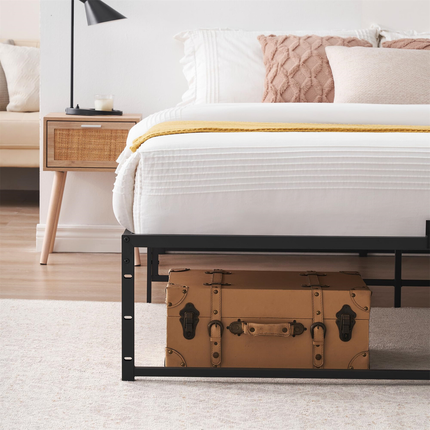 Full Size Bed Frame Platform 14 inch No Box Spring Needed 3 in 1 Steel Suppo