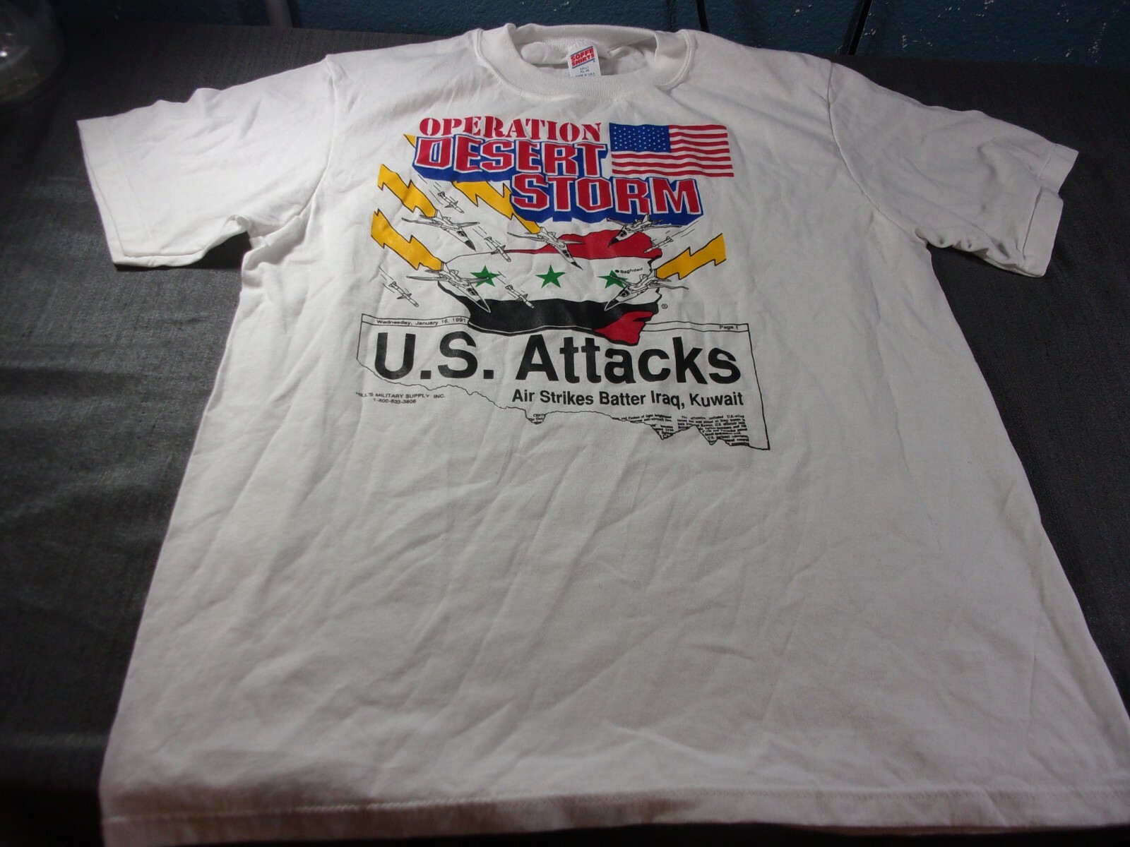 ORIGINAL 1991 DESERT STORM OIF I HEADLINE US ATTACKS T SHIRT XL