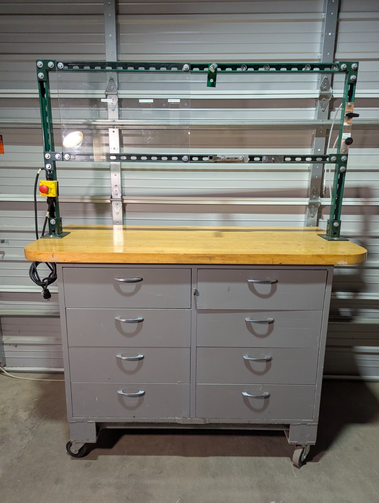 Vintage Hamilton Industrial Workbench / 72" Hardwood Top / Steel 8 Drawer Base