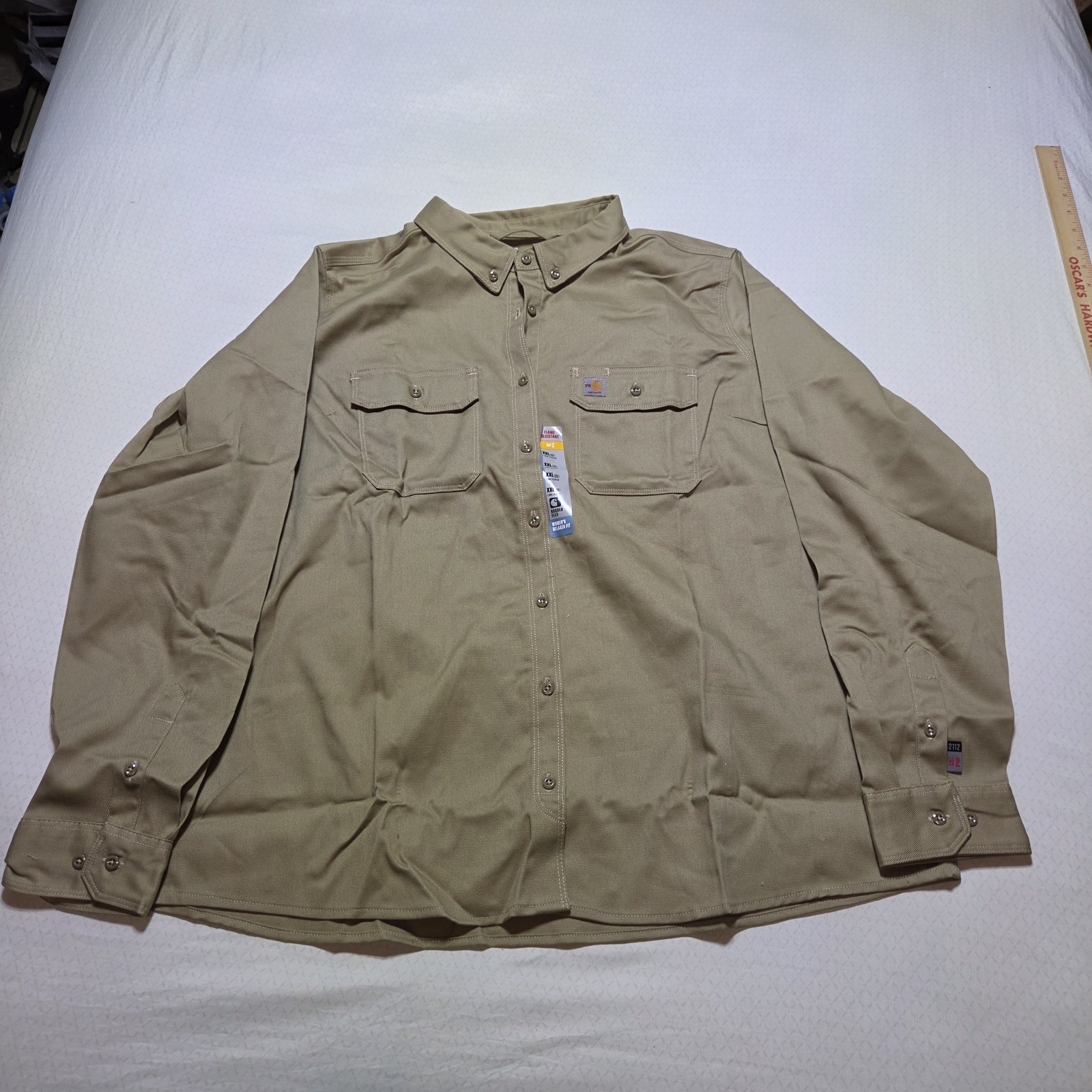 Carhartt FR Flame Resistant Shirt Womens XXL (20) Beige Twill Relaxed Fit CAT 2