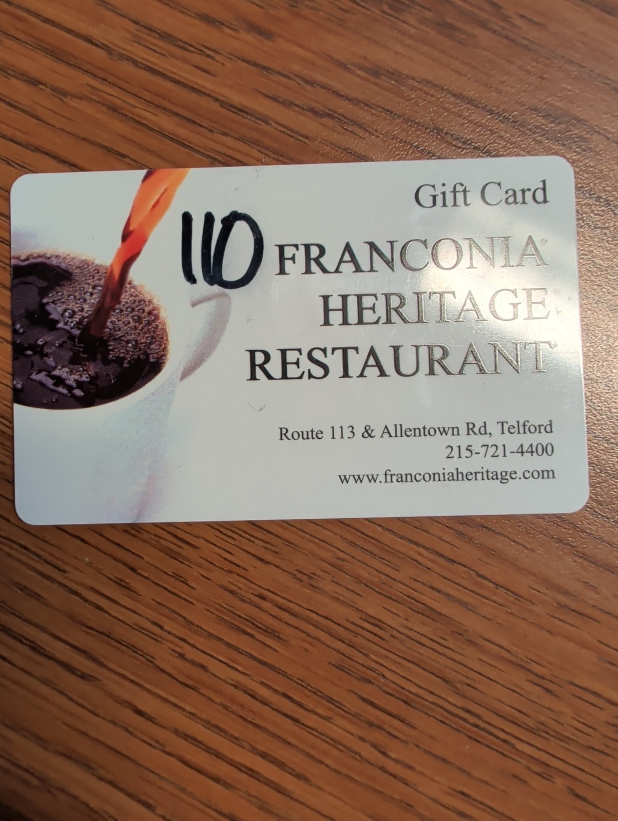 $110 Fraconia Heritage Restaurant Gift Card Telford, PA